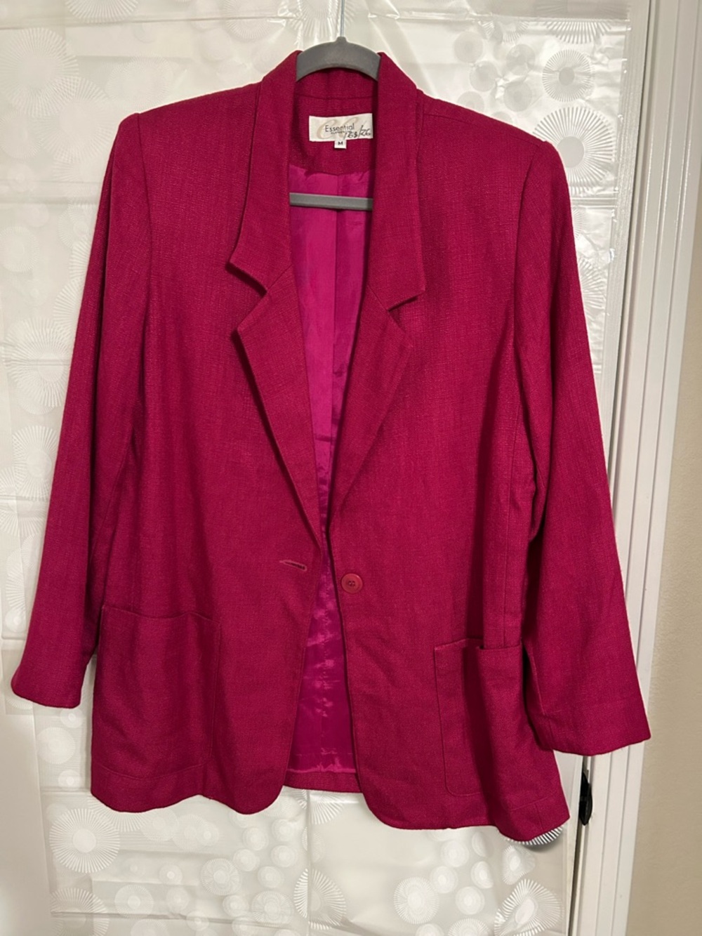 Essential Elements Magenta Pink Textured Blazer Women's Medium Single Button